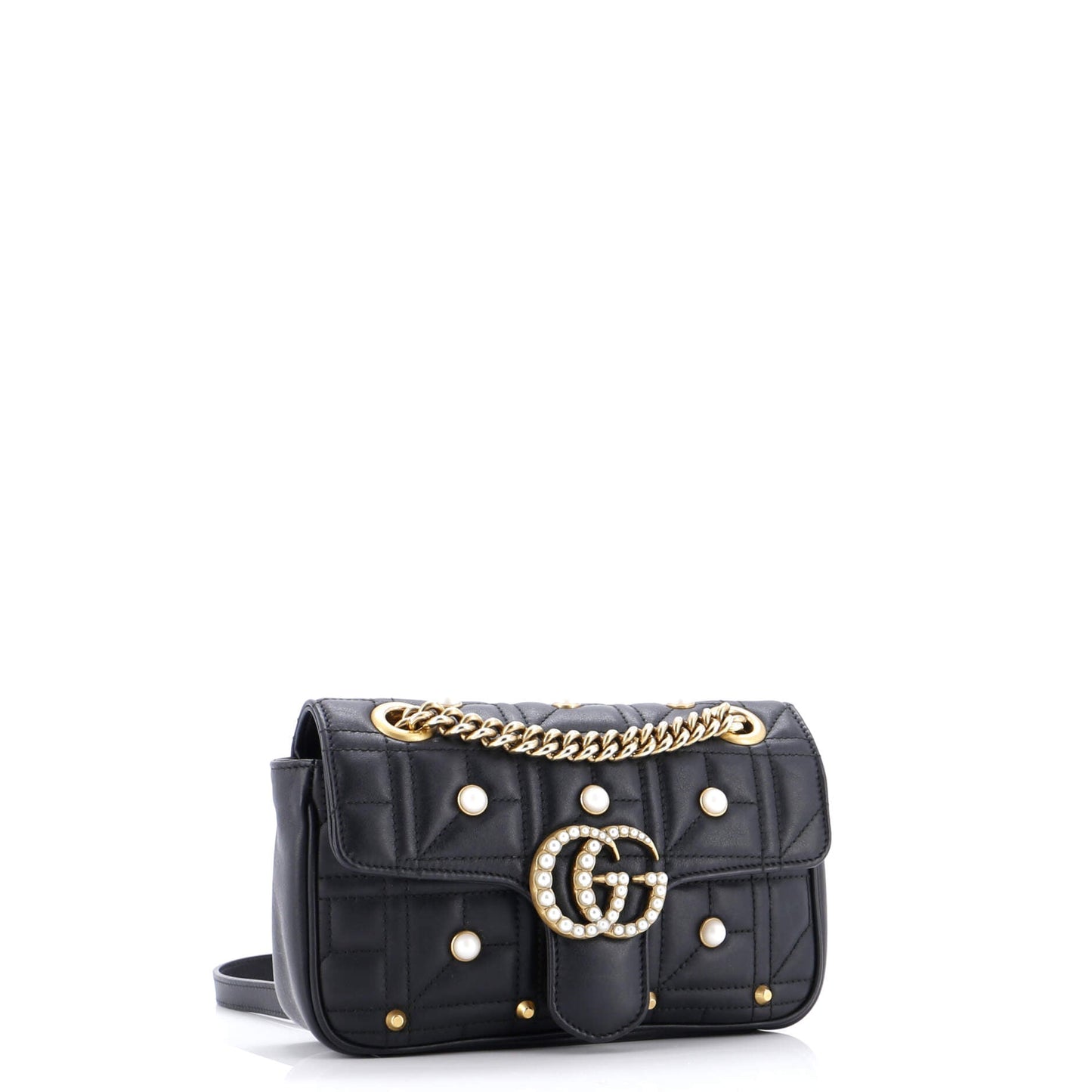 Pearly GG Marmont Flap Bag Embellished Matelasse Leather Mini