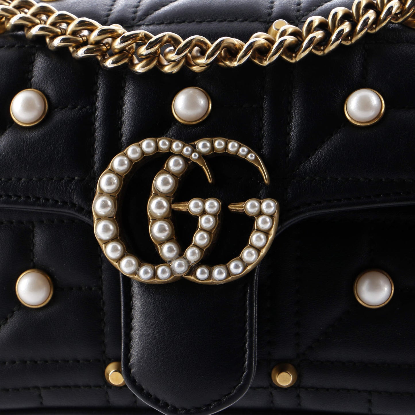 Pearly GG Marmont Flap Bag Embellished Matelasse Leather Mini