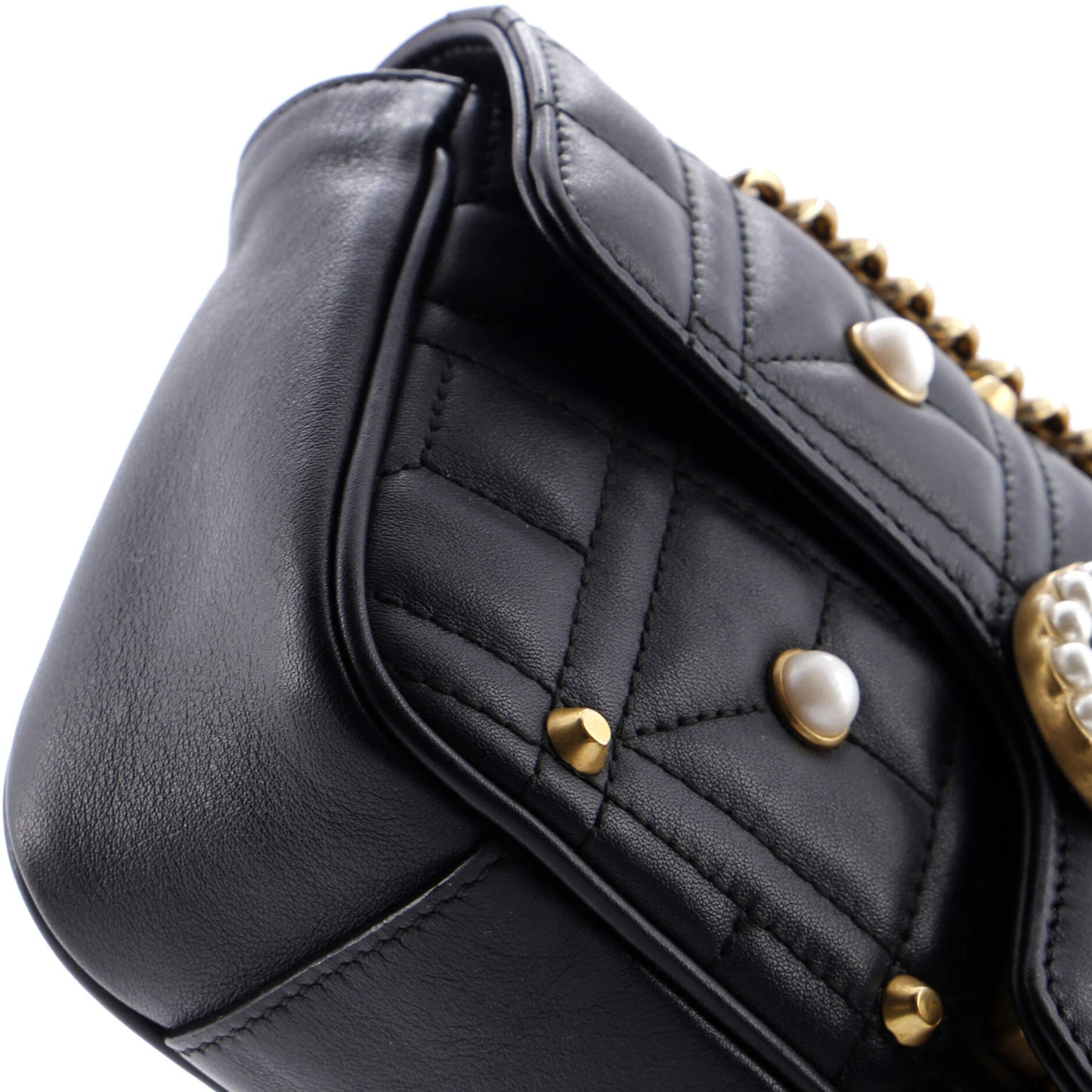 Pearly GG Marmont Flap Bag Embellished Matelasse Leather Mini