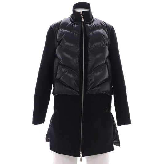 Women's Long Zip Coat Quilted Nylon and Wool Blend with Down