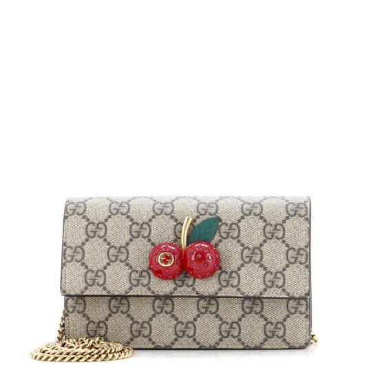 Cherries Wallet on Chain GG Coated Canvas Mini