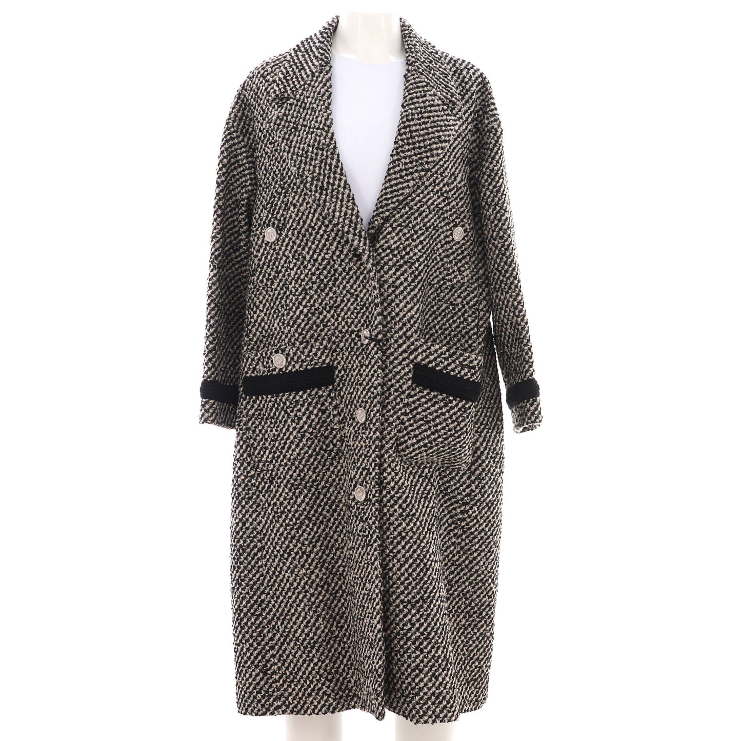 Women's Button Up Belted Long Coat Tweed