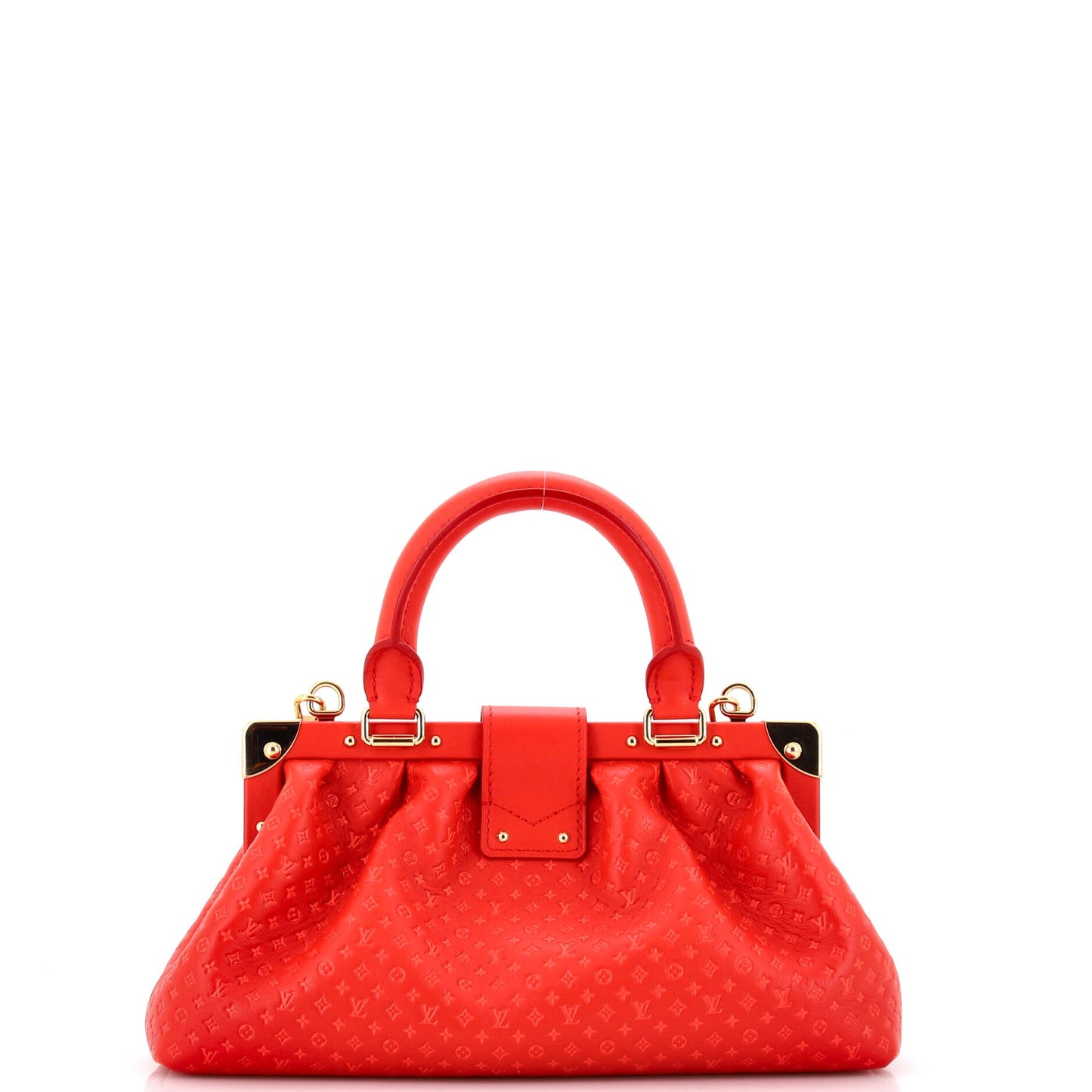 Top Handle Frame Clutch Nanogram Embossed Leather