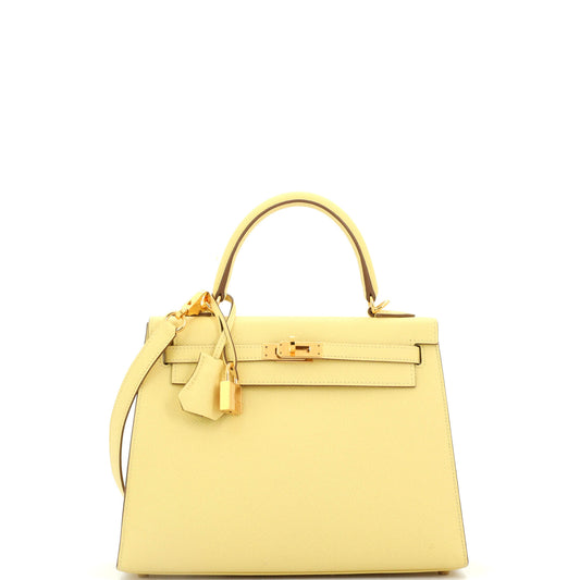 Kelly Handbag Jaune Poussin Epsom with Gold Hardware 25