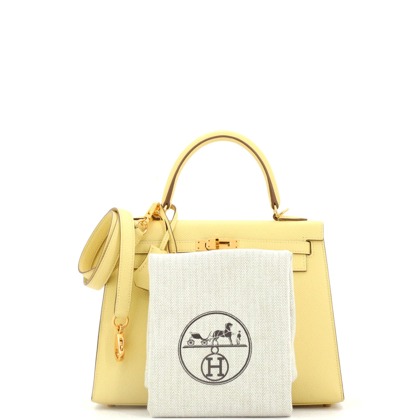 Kelly Handbag Jaune Poussin Epsom with Gold Hardware 25