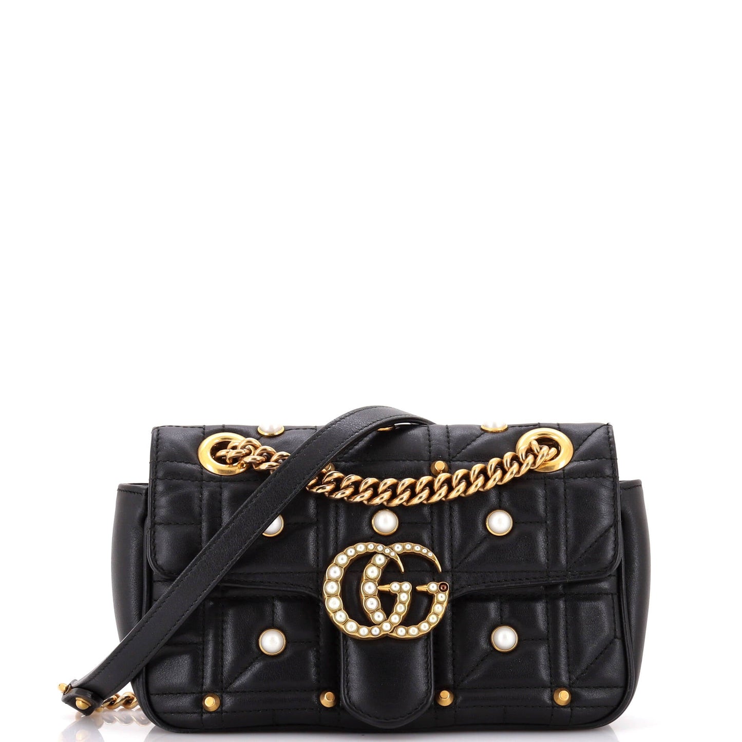 Pearly GG Marmont Flap Bag Embellished Matelasse Leather Mini