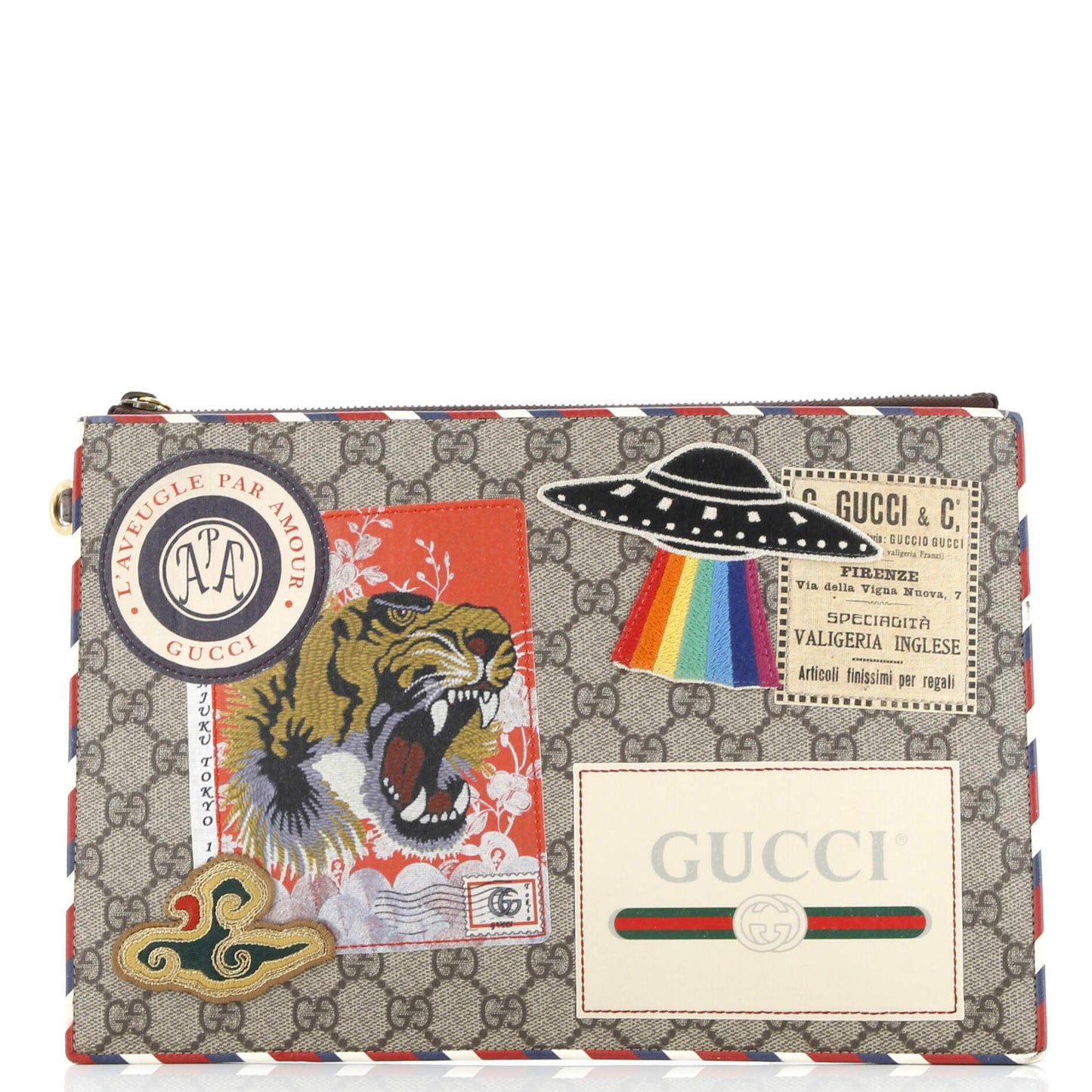 Courrier Pouch GG Coated Canvas with Applique