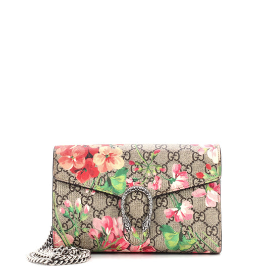 Dionysus Chain Wallet Blooms Print GG Coated Canvas Small
