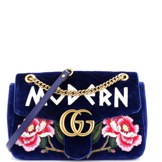 GG Marmont Flap Bag Embroidered Matelasse Velvet Medium