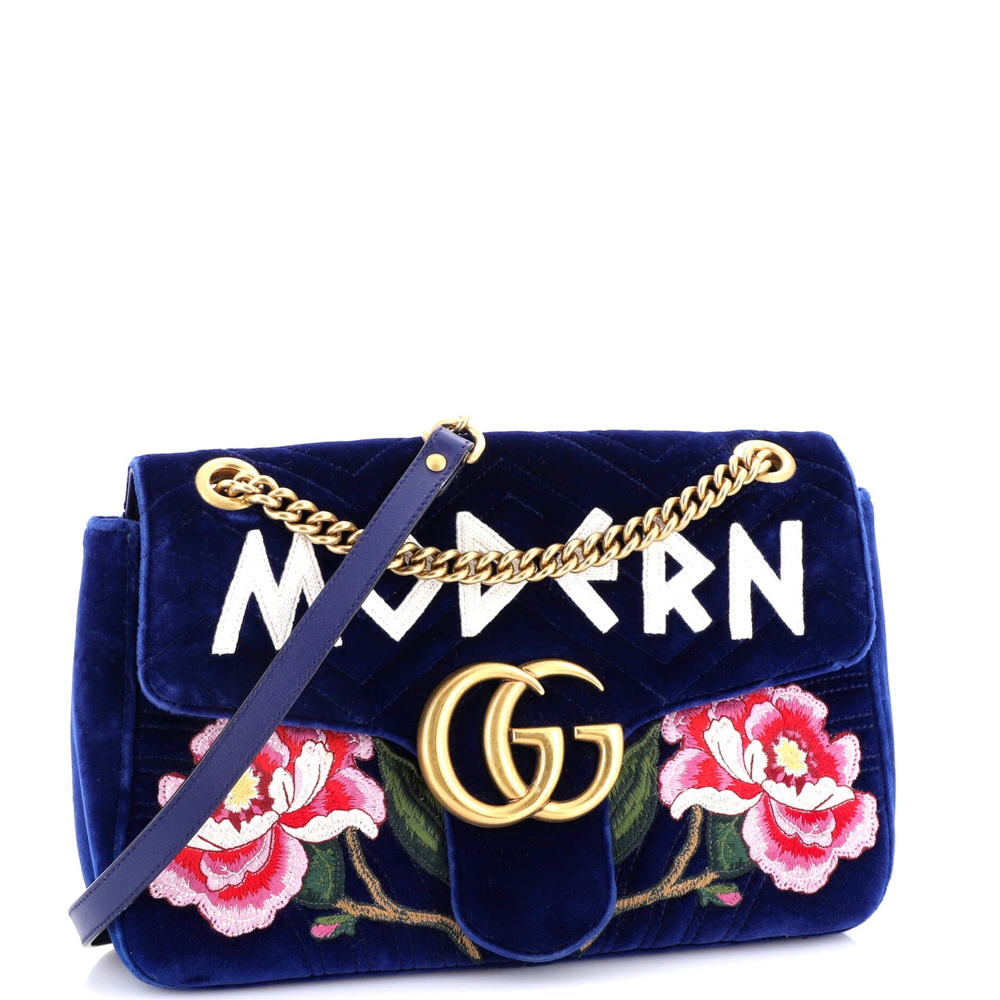 GG Marmont Flap Bag Embroidered Matelasse Velvet Medium