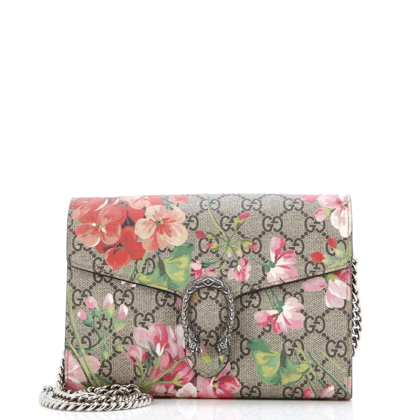 Dionysus Chain Wallet Blooms Print GG Coated Canvas Small