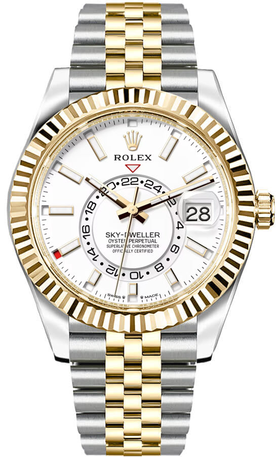 Rolex Sky-Dweller Oystersteel Yellow Gold White Dial Jubilee Men's Watch 336933-0006
