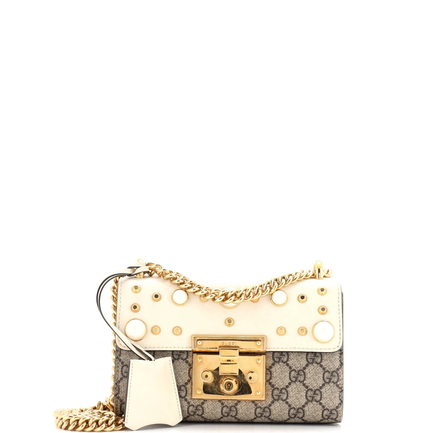 Pearly Padlock Shoulder Bag GG Coated Canvas with Studded Leather Small