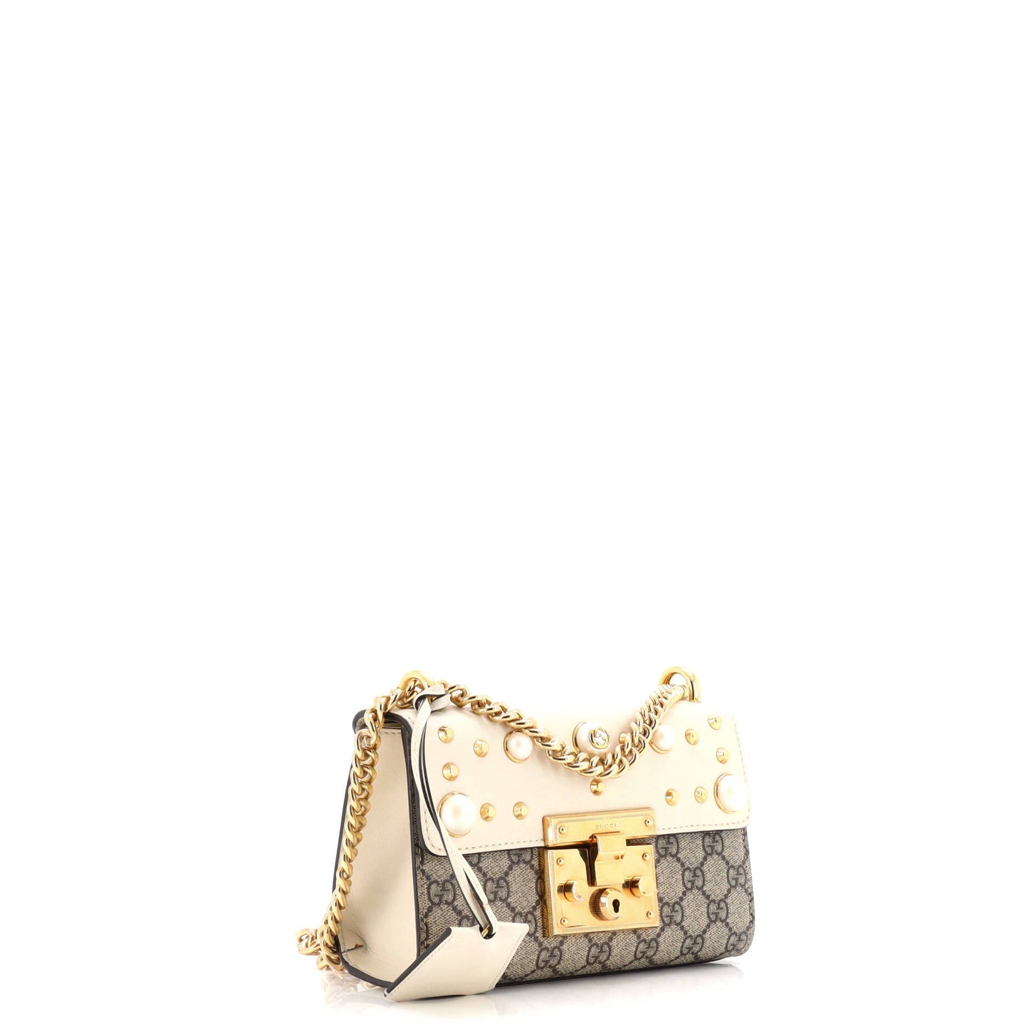 Pearly Padlock Shoulder Bag GG Coated Canvas with Studded Leather Small