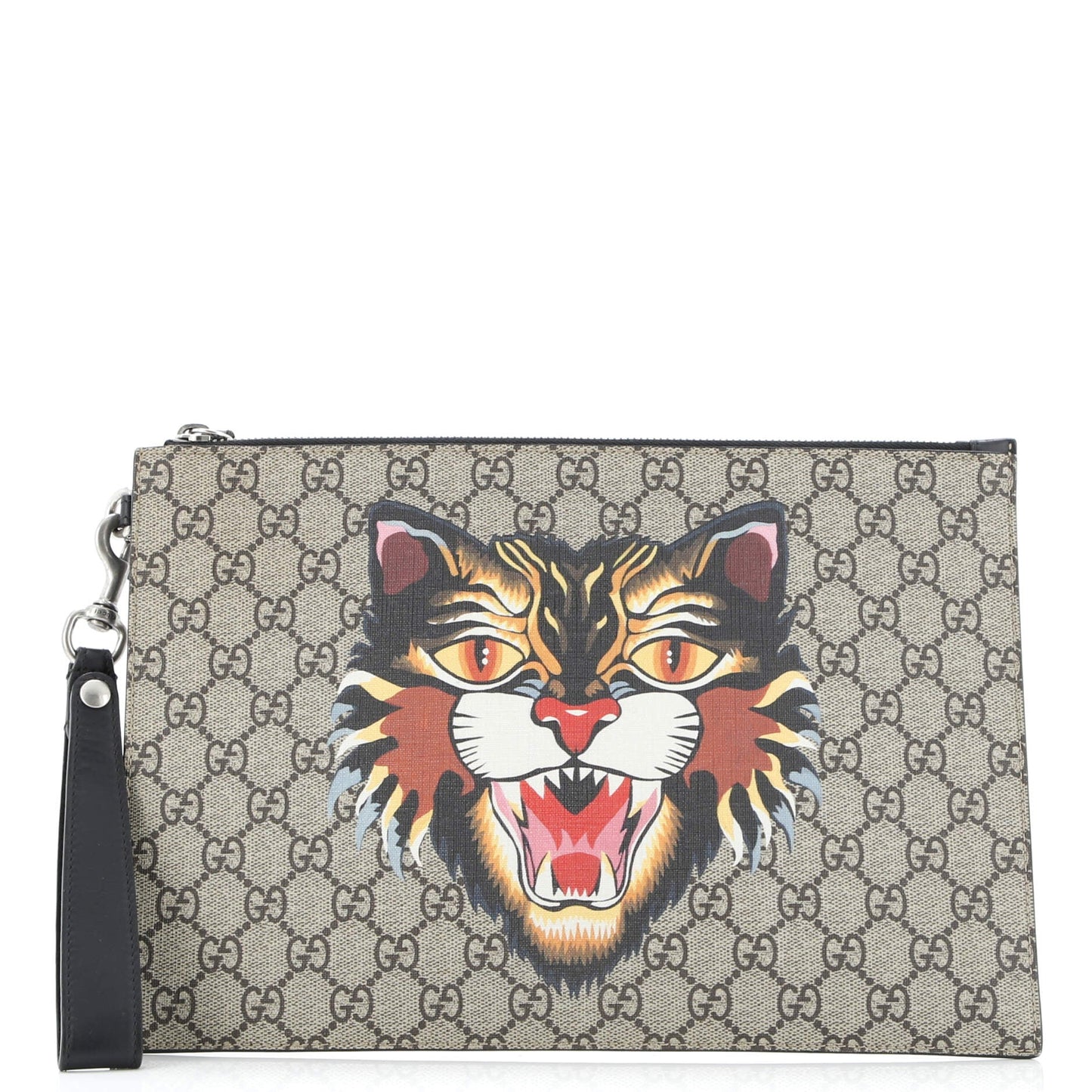 Zipped Pouch Angry Cat GG Coated Canvas Large