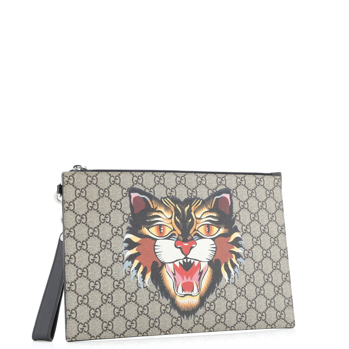 Zipped Pouch Angry Cat GG Coated Canvas Large