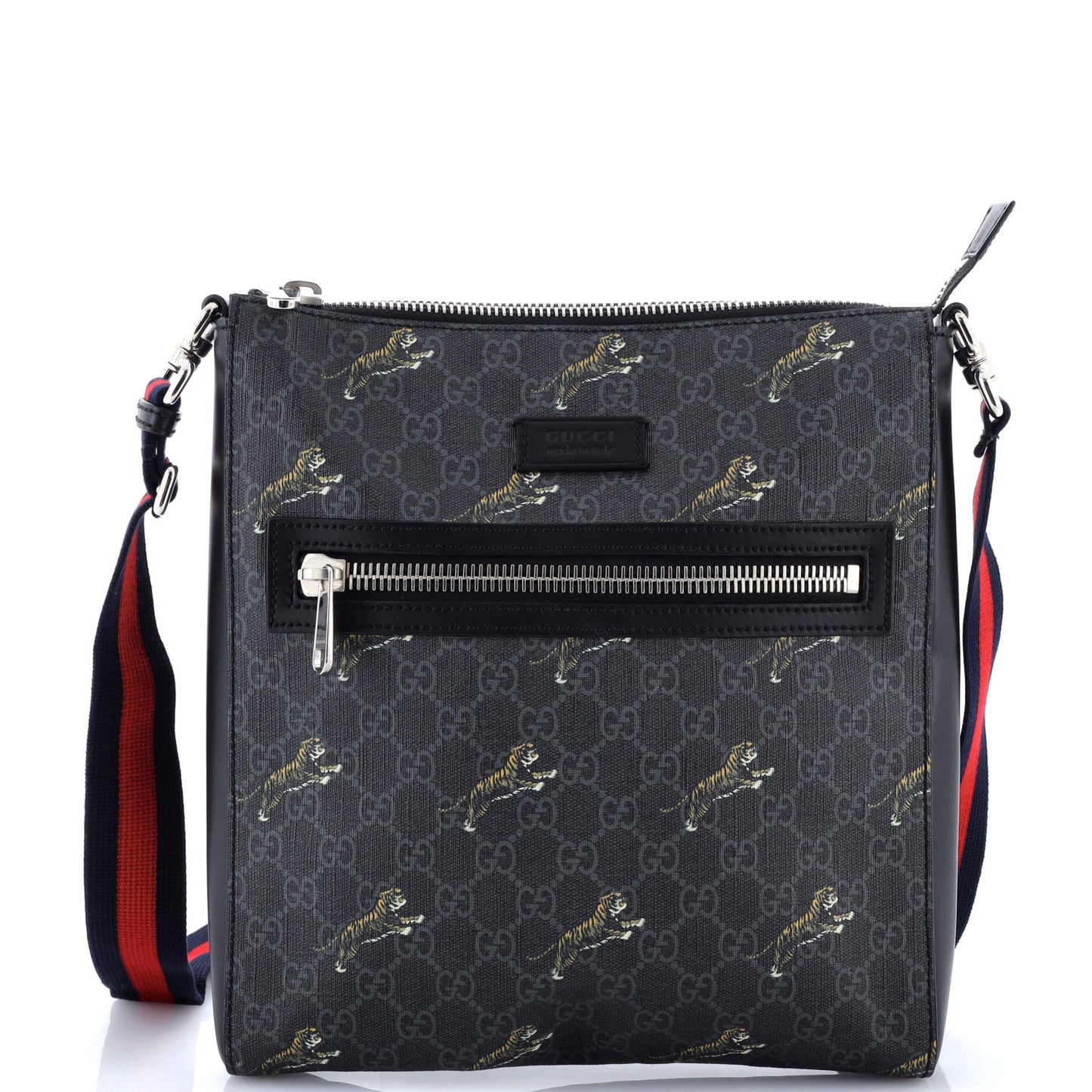 Web Strap Front Zip Messenger Bag Printed GG Coated Canvas Medium