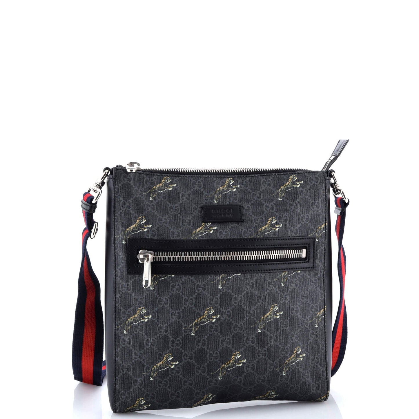 Web Strap Front Zip Messenger Bag Printed GG Coated Canvas Medium