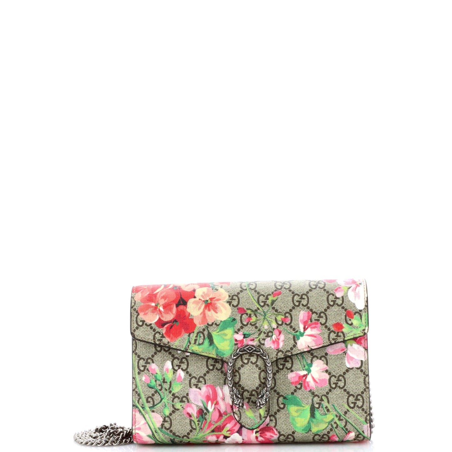 Dionysus Chain Wallet Blooms Print GG Coated Canvas Small