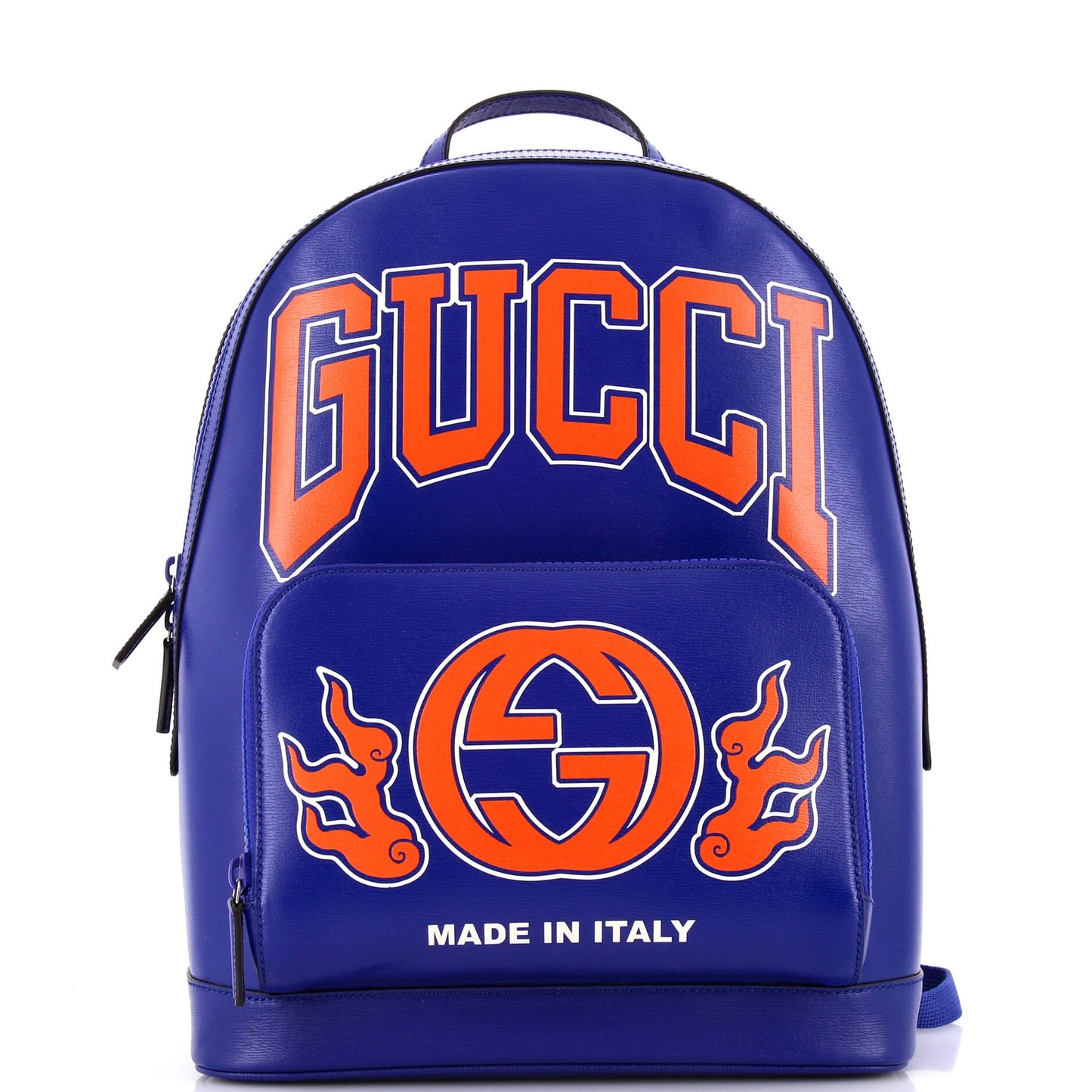 Zip Pocket Backpack Logo Print Leather Medium