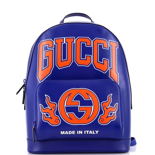 Zip Pocket Backpack Logo Print Leather Medium