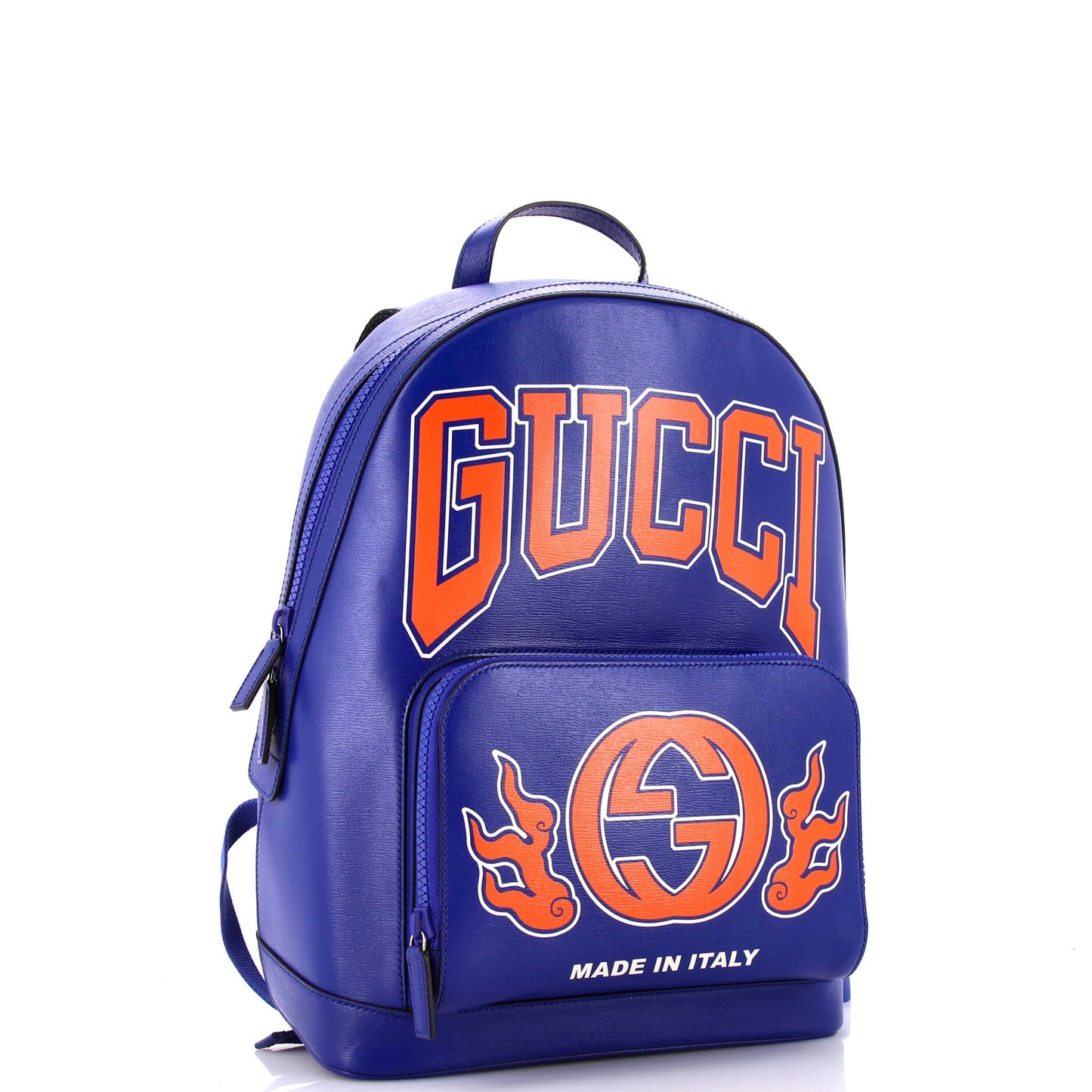 Zip Pocket Backpack Logo Print Leather Medium