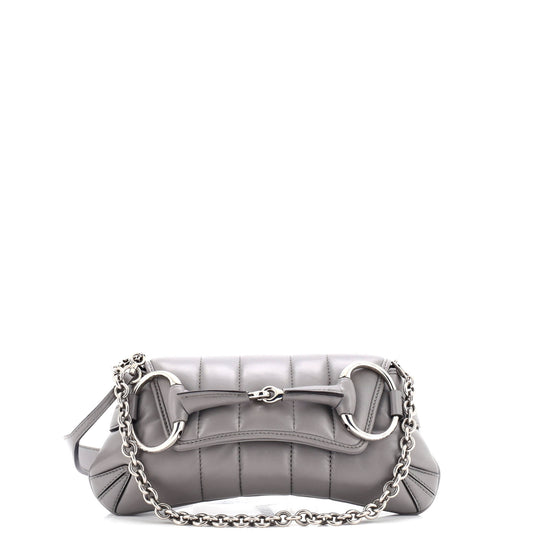 Horsebit Chain Shoulder Bag Vertical Quilted Leather Small