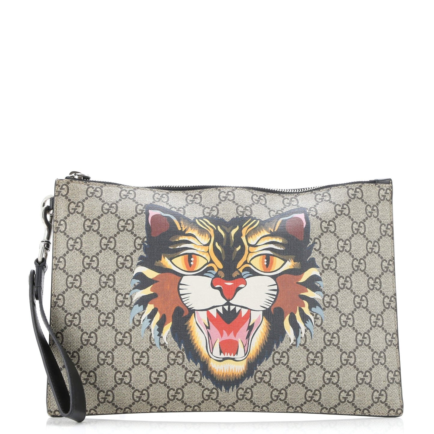 Zipped Pouch Angry Cat GG Coated Canvas Large