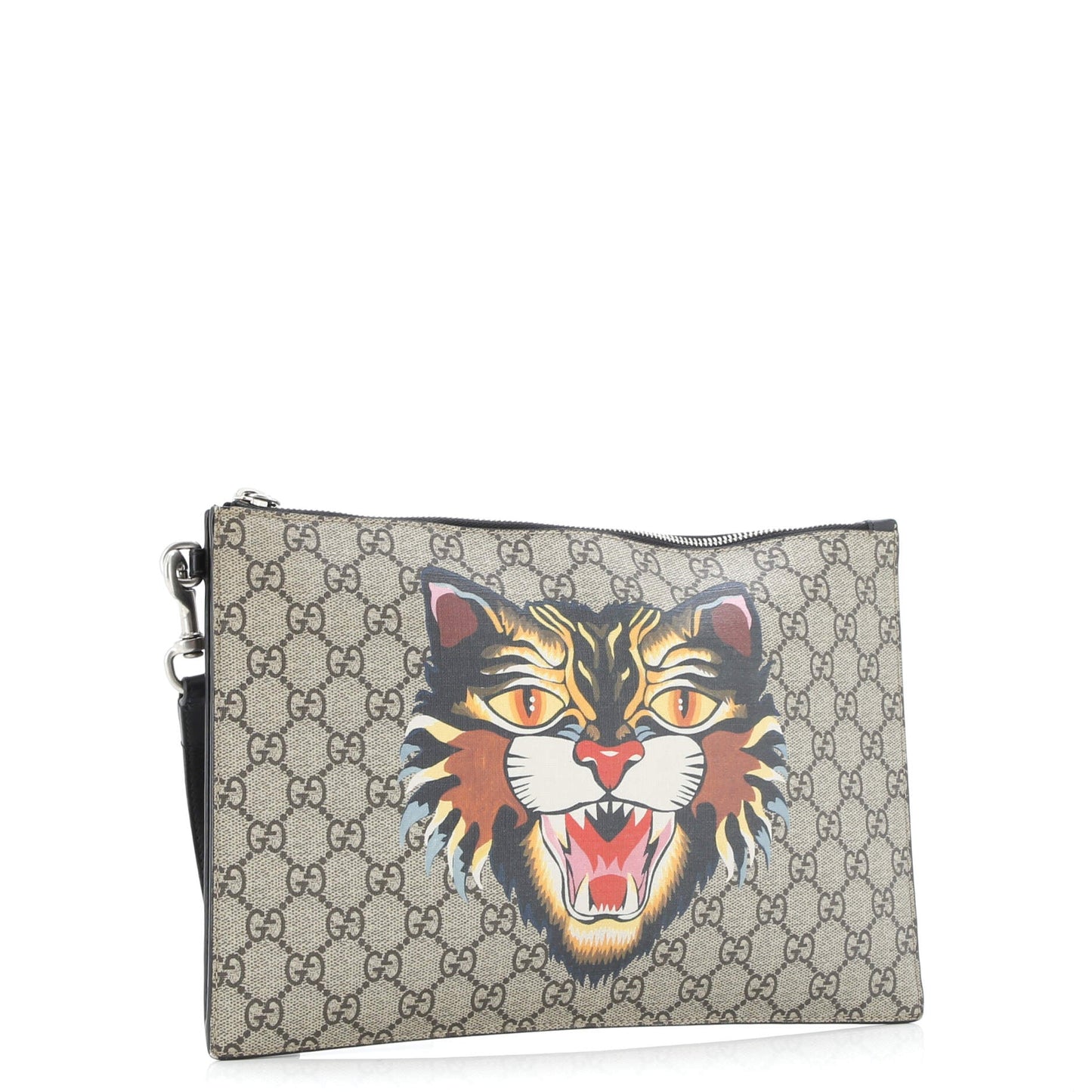 Zipped Pouch Angry Cat GG Coated Canvas Large
