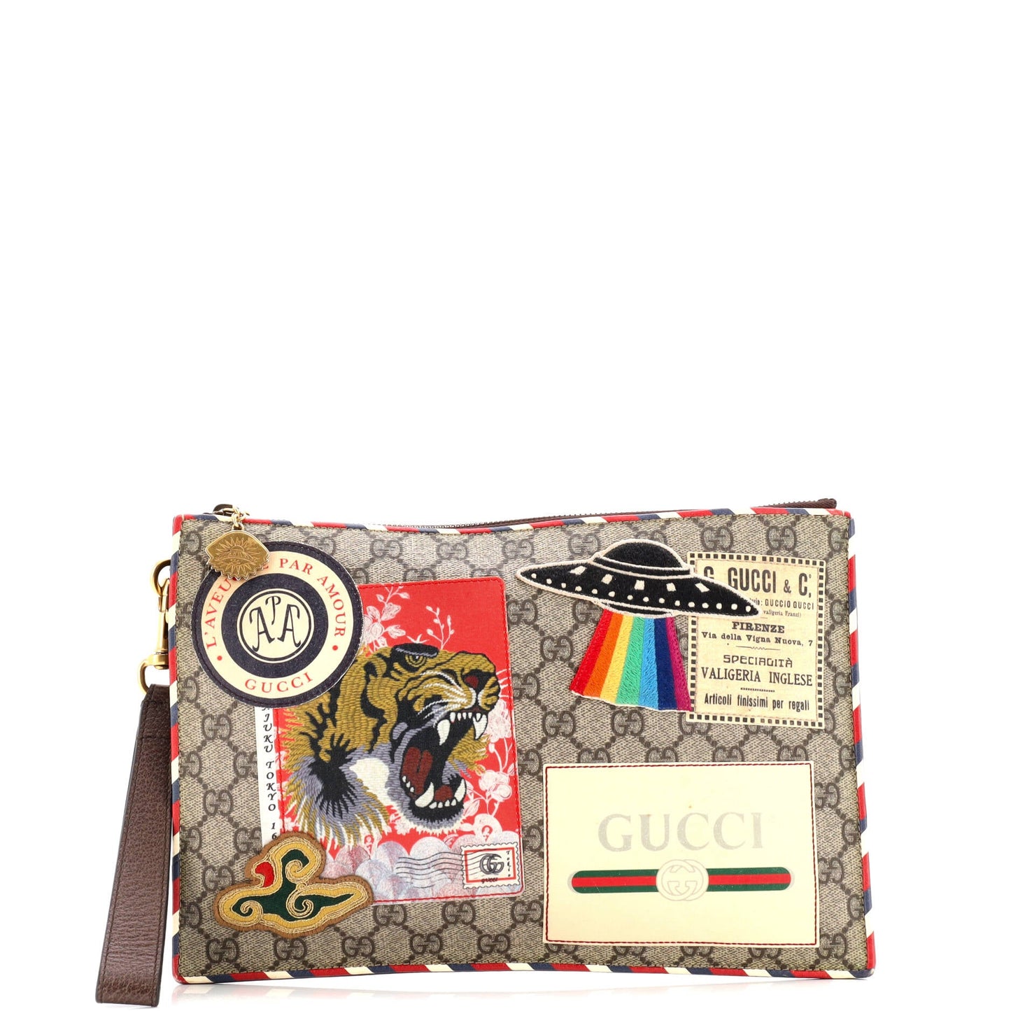 Courrier Pouch GG Coated Canvas with Applique