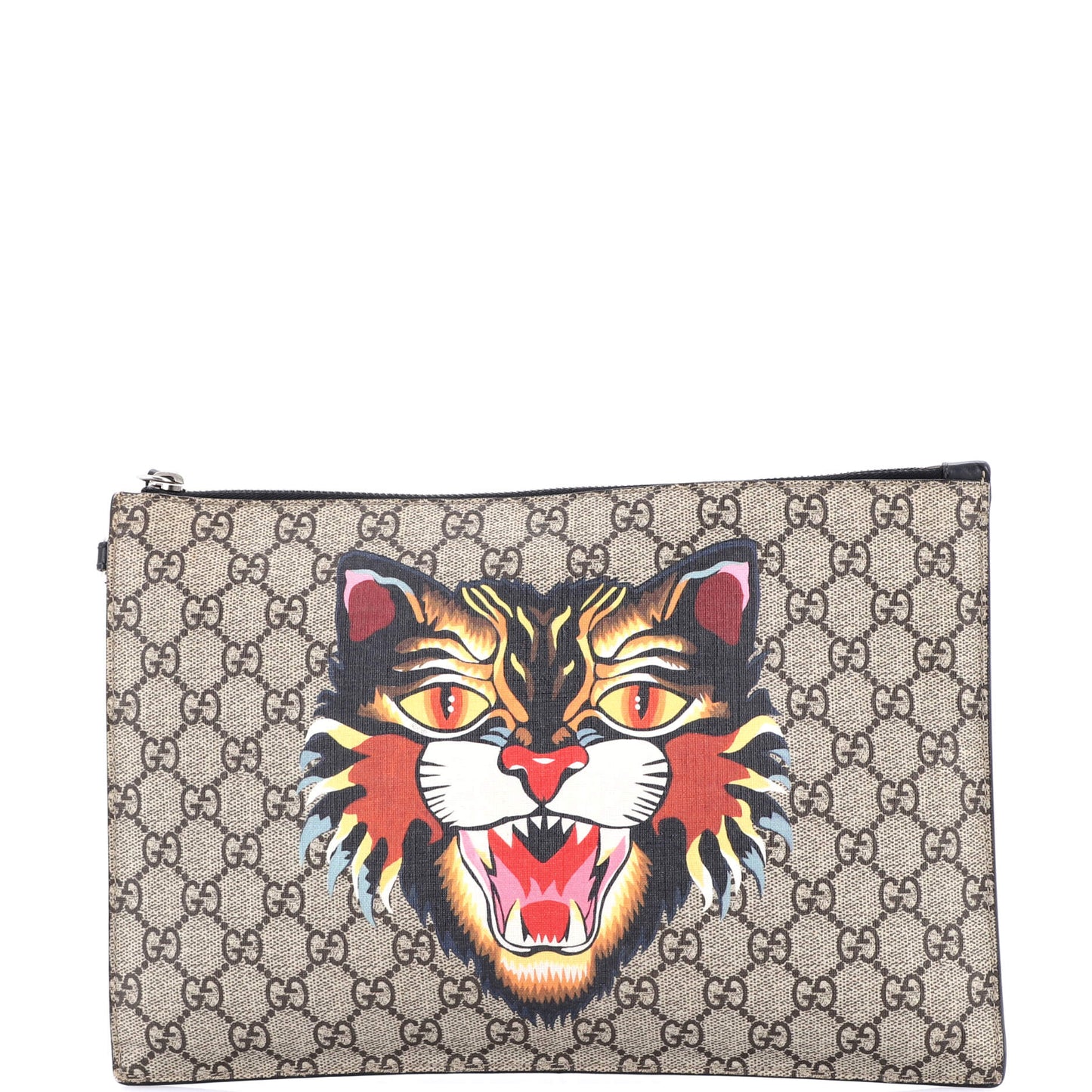 Zipped Pouch Angry Cat GG Coated Canvas Large