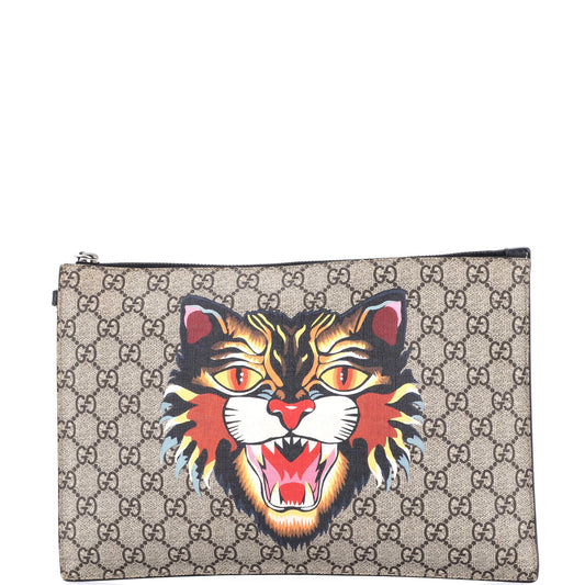 Zipped Pouch Angry Cat GG Coated Canvas Large