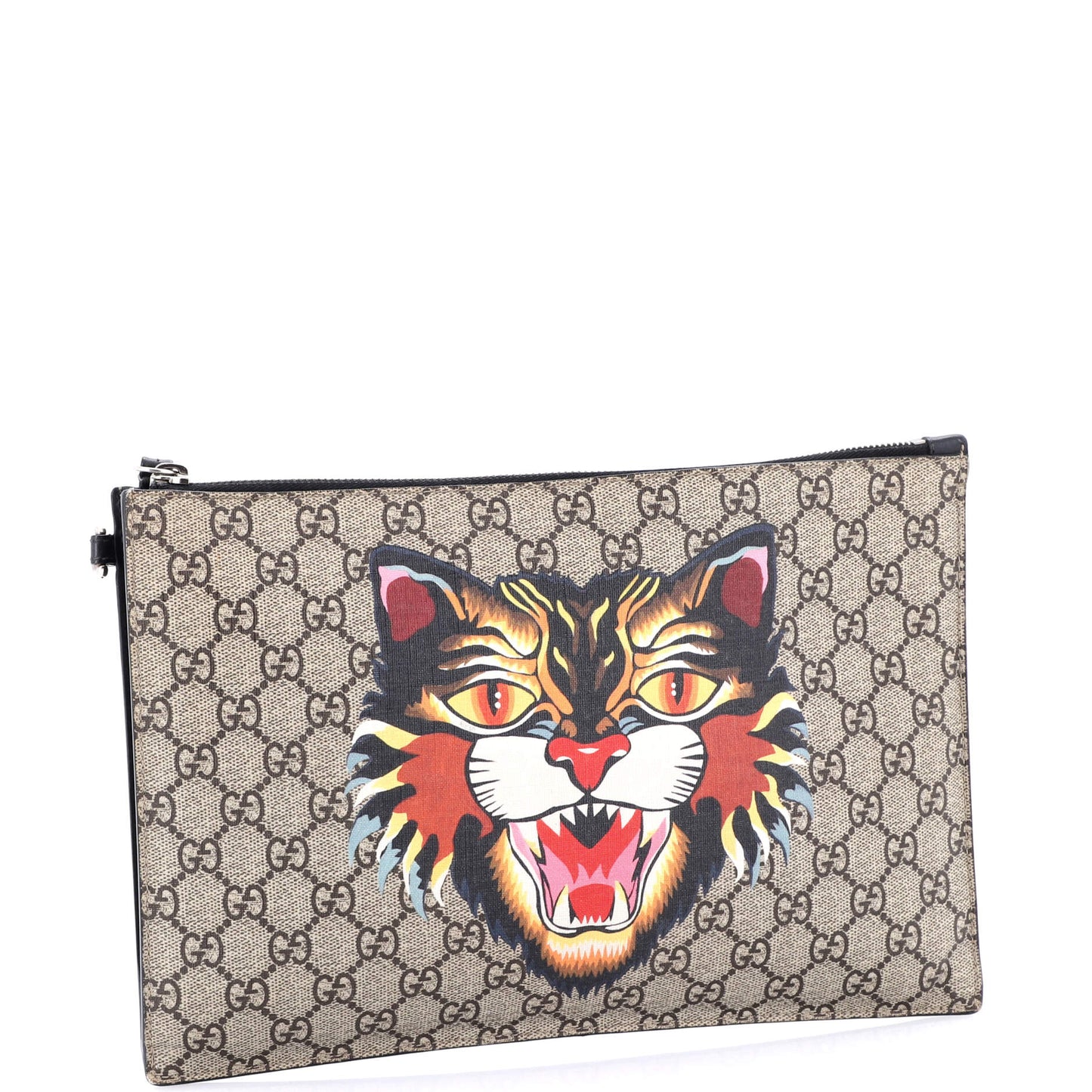 Zipped Pouch Angry Cat GG Coated Canvas Large