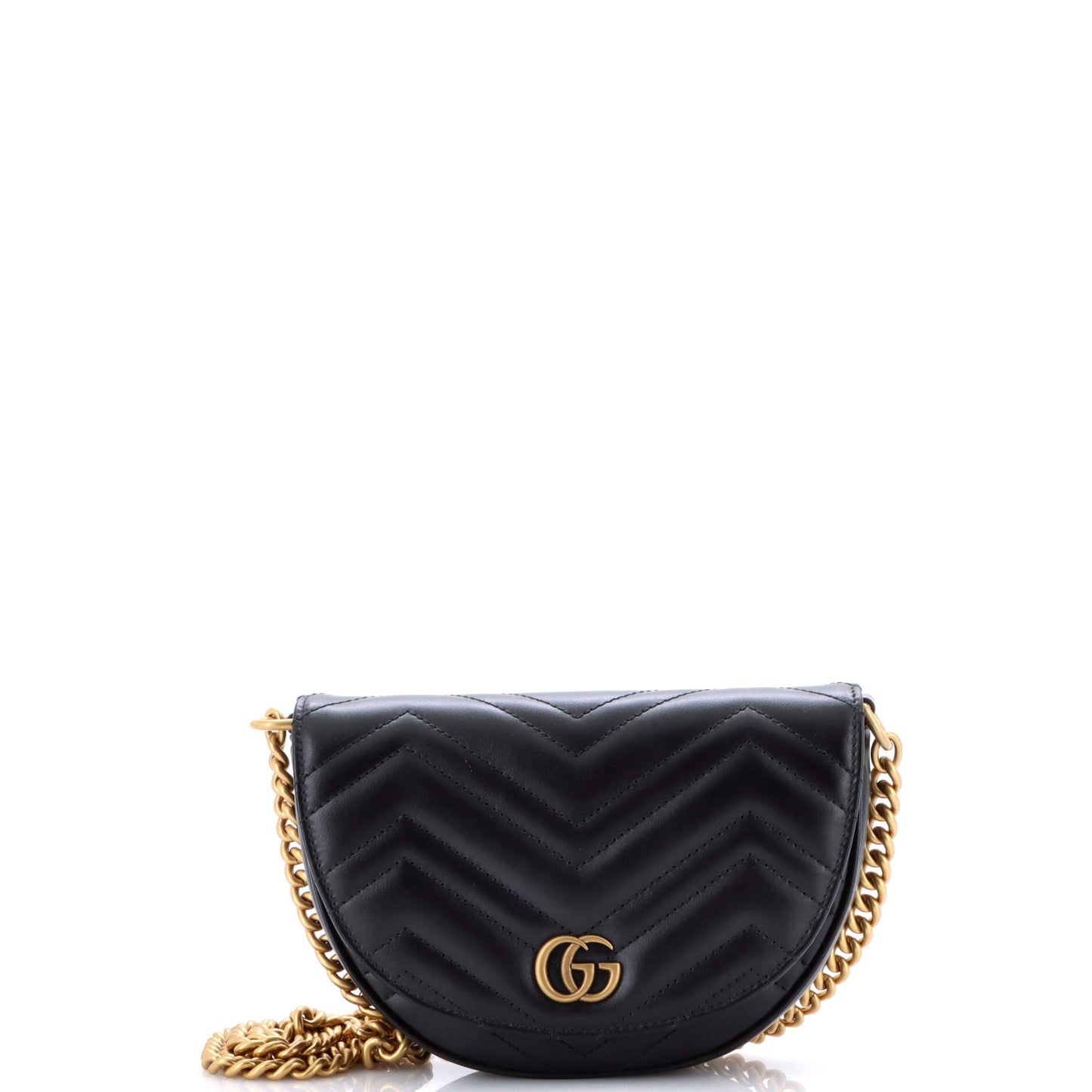 GG Marmont Half Moon Flap Crossbody Bag Matelasse Leather Mini