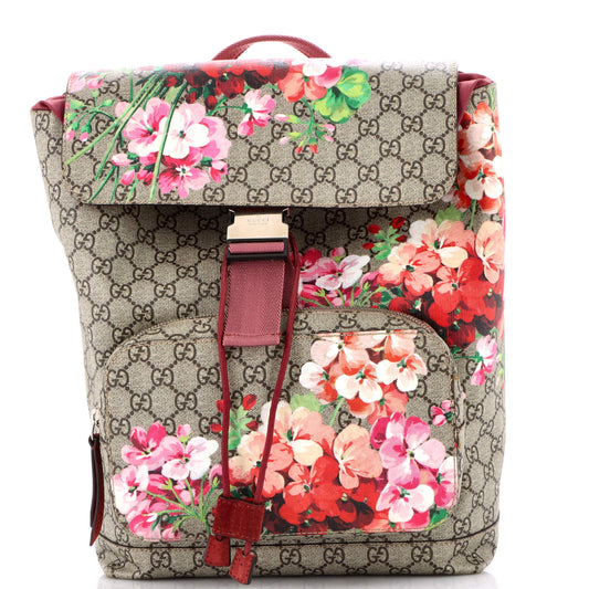 Buckle Backpack Blooms Print GG Coated Canvas Medium