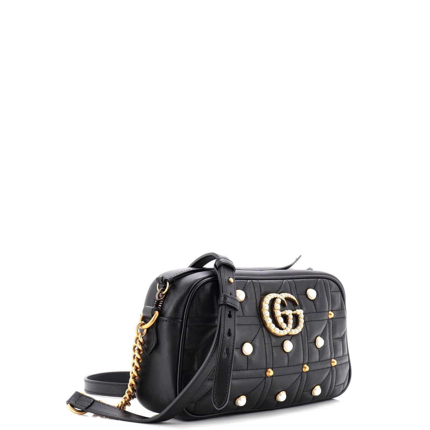 Pearly GG Marmont Shoulder Bag Embellished Matelasse Leather Small