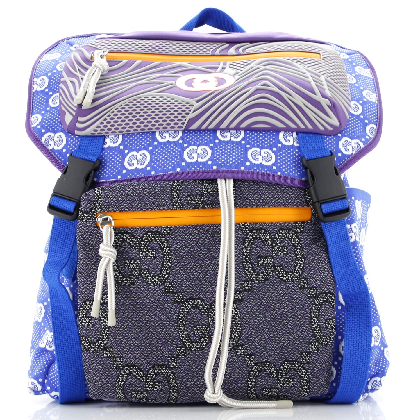 Panelled Double Buckle Backpack GG Jacquard Nylon and Rubber Large