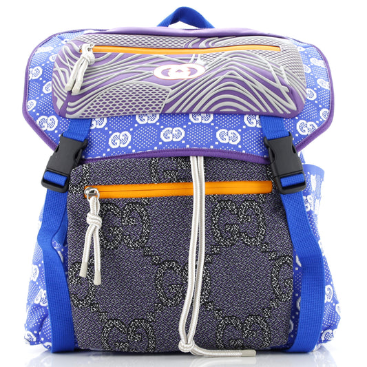 Panelled Double Buckle Backpack GG Jacquard Nylon and Rubber Large
