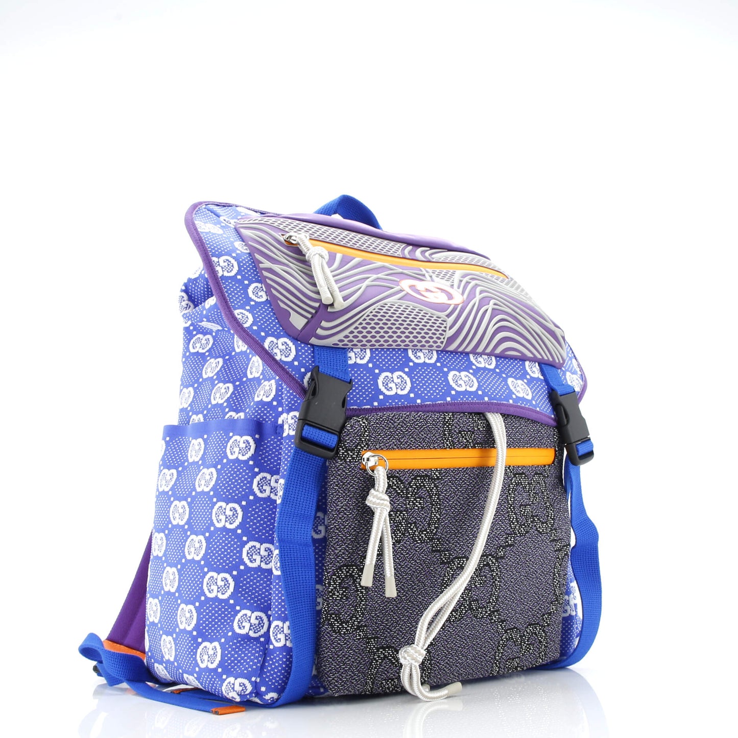 Panelled Double Buckle Backpack GG Jacquard Nylon and Rubber Large