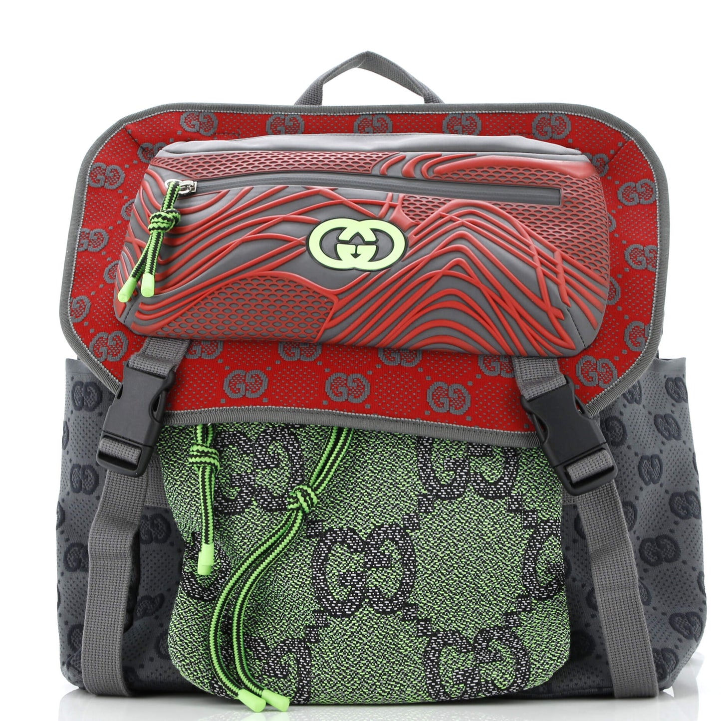 Panelled Double Buckle Backpack GG Jacquard Nylon and Rubber Large