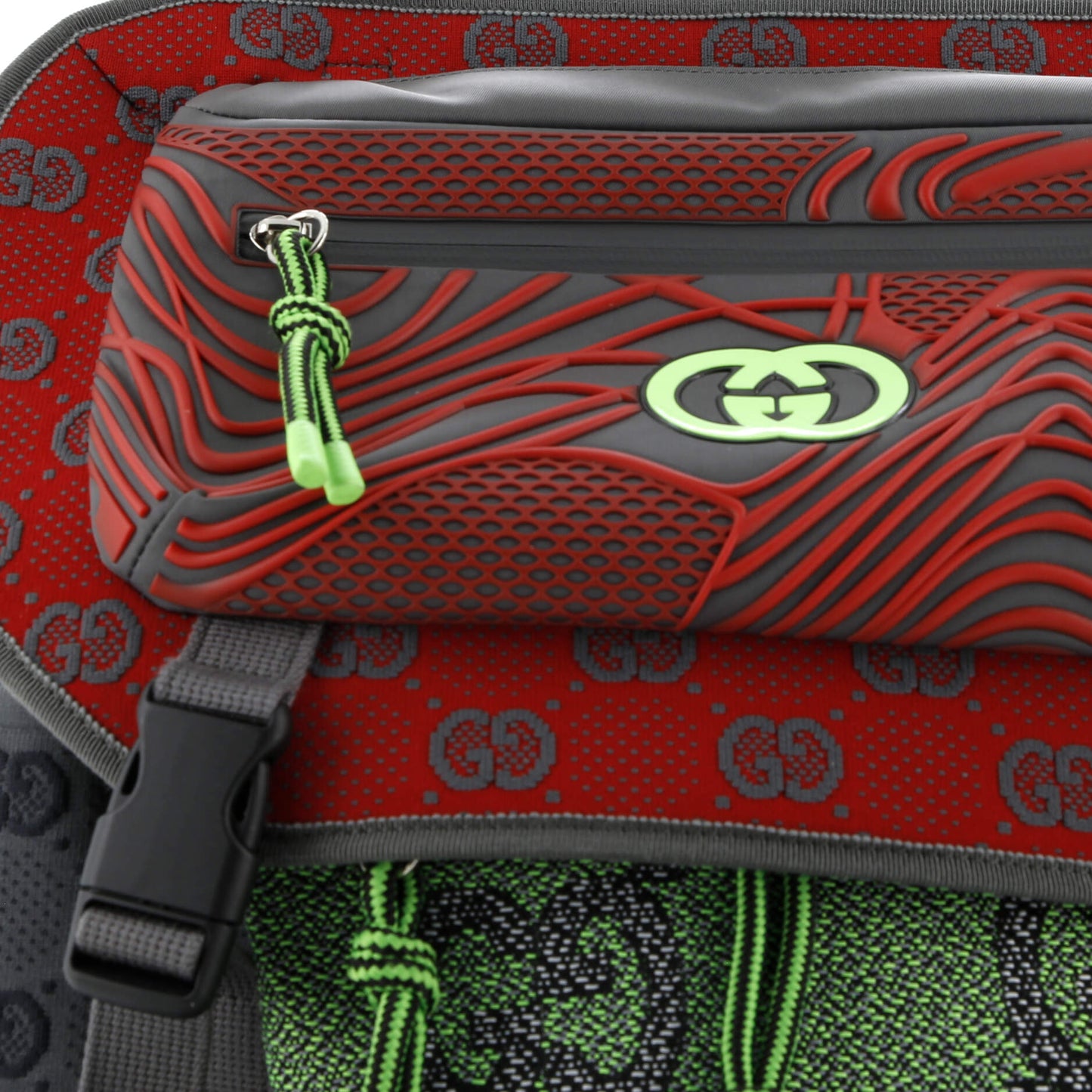 Panelled Double Buckle Backpack GG Jacquard Nylon and Rubber Large