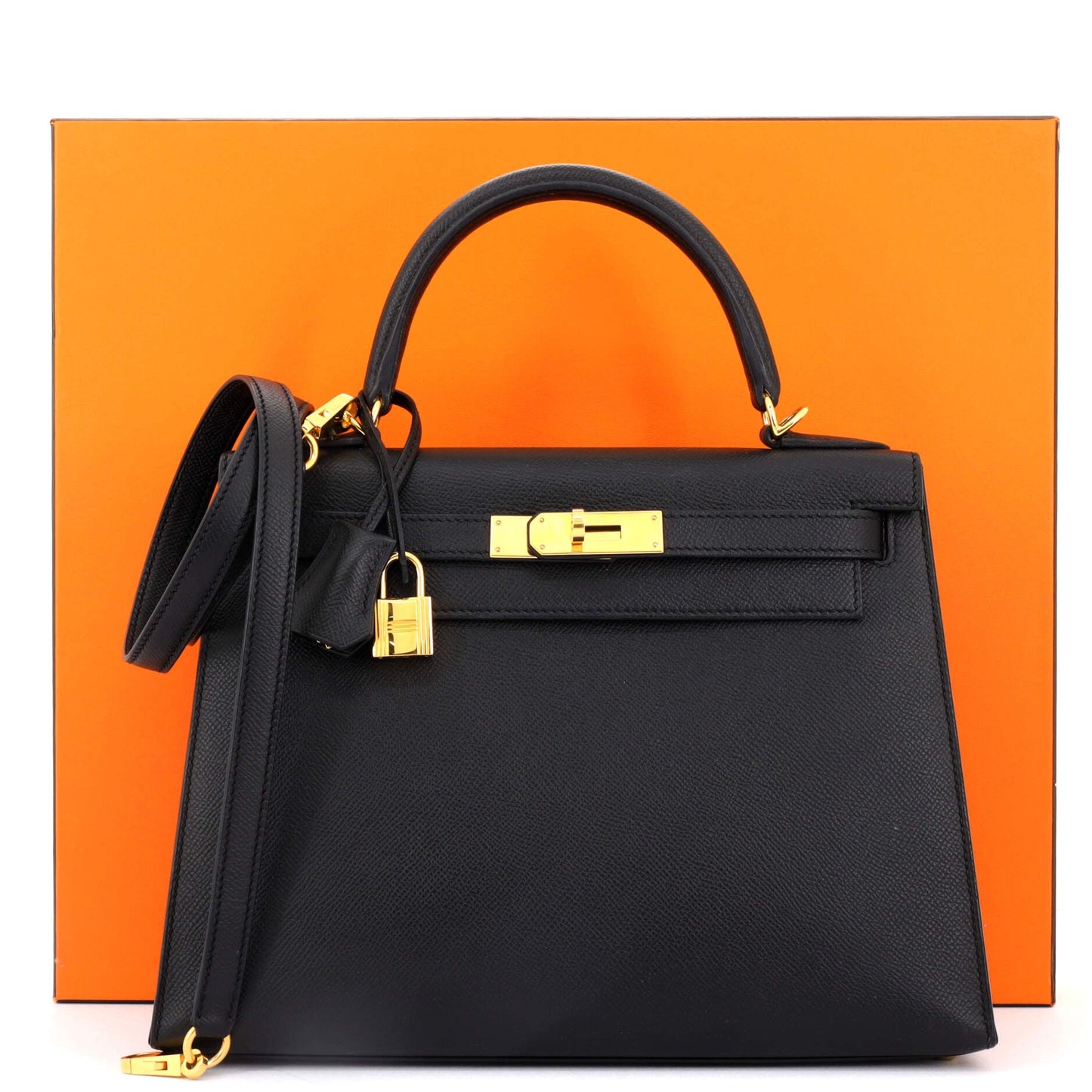 Kelly Handbag Noir Epsom with Gold Hardware 28