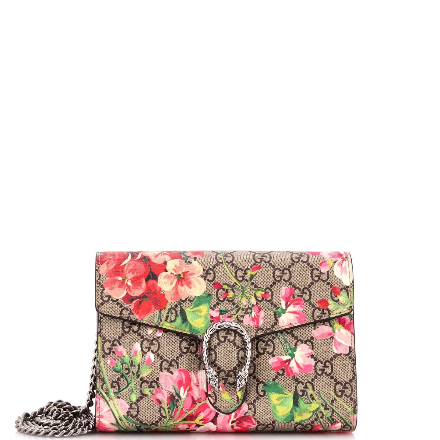 Dionysus Chain Wallet Blooms Print GG Coated Canvas Small