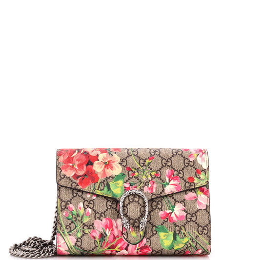 Dionysus Chain Wallet Blooms Print GG Coated Canvas Small