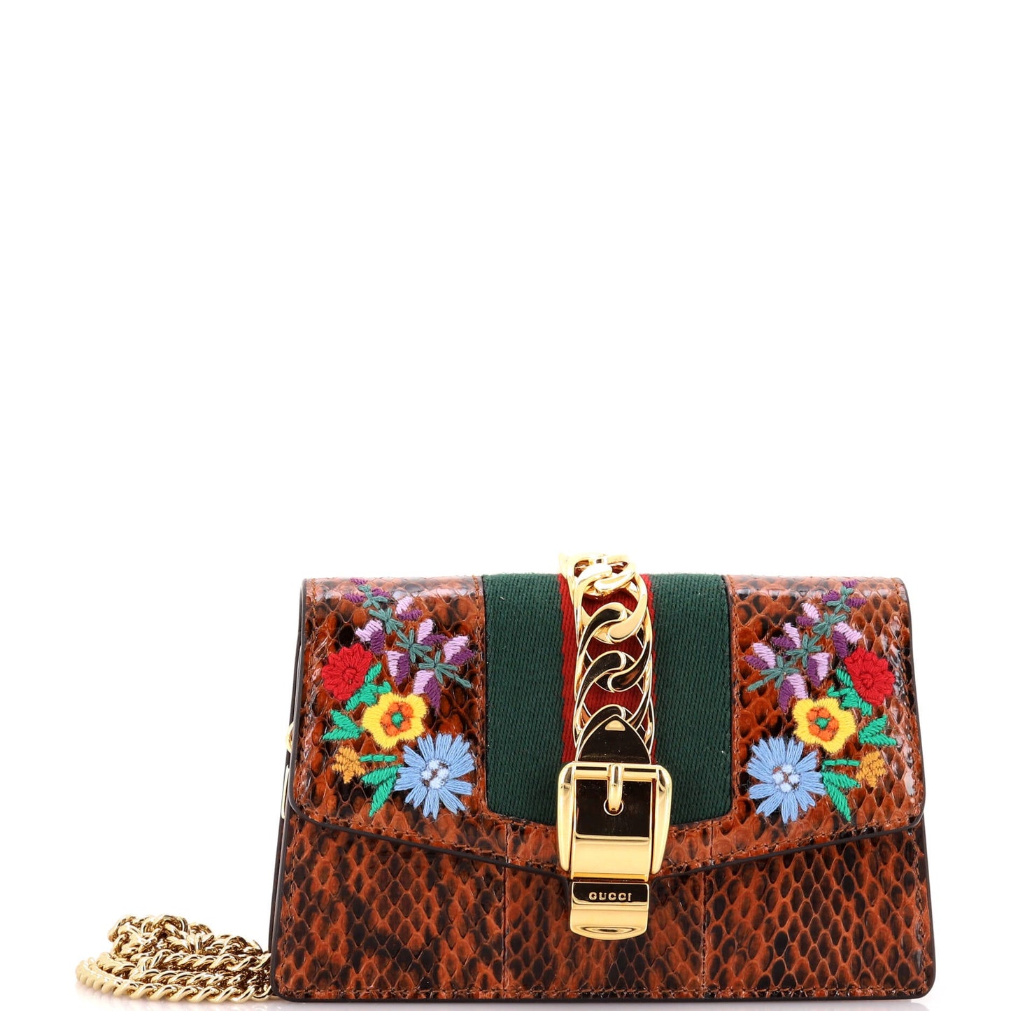 Sylvie Chain Shoulder Bag Embroidered Snakeskin Super Mini