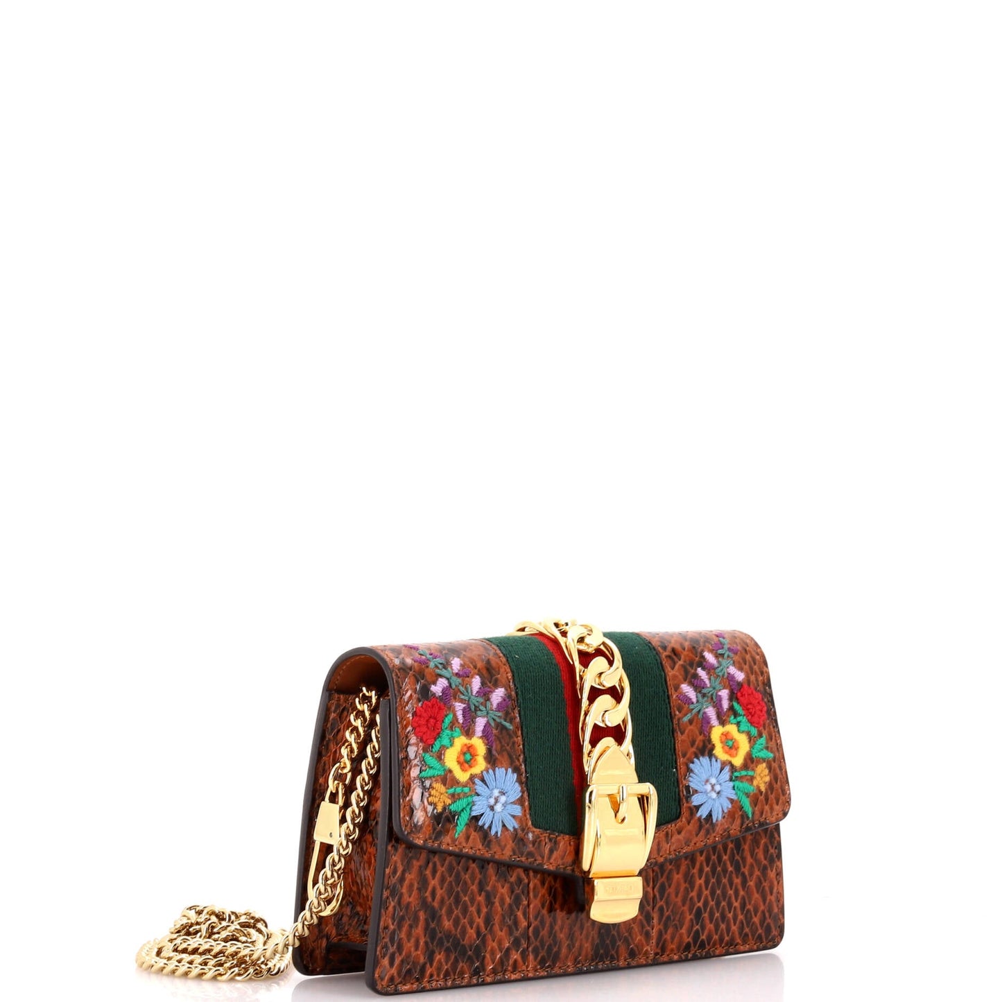 Sylvie Chain Shoulder Bag Embroidered Snakeskin Super Mini