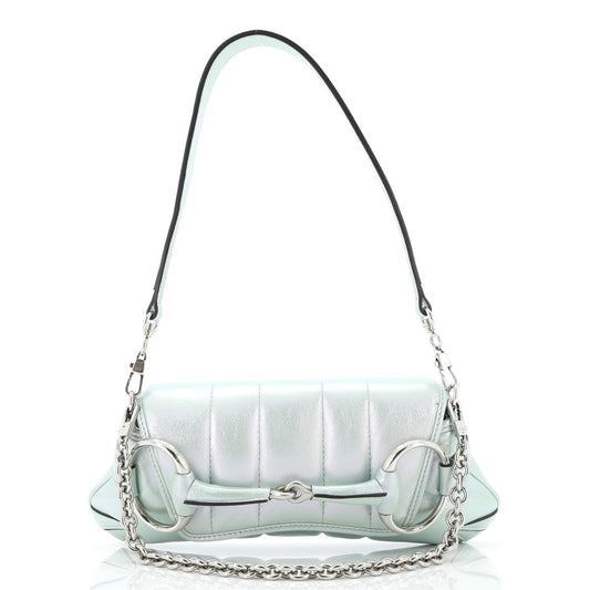 Horsebit Chain Shoulder Bag Vertical Quilted Leather Small