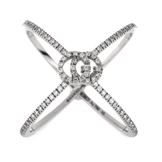 GG Running Cross Ring 18K White Gold and Pave Diamonds