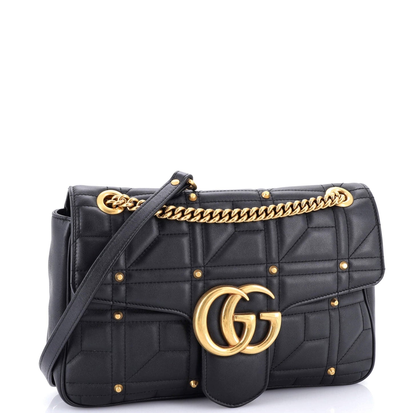 GG Marmont Flap Bag Studded Matelasse Leather Medium
