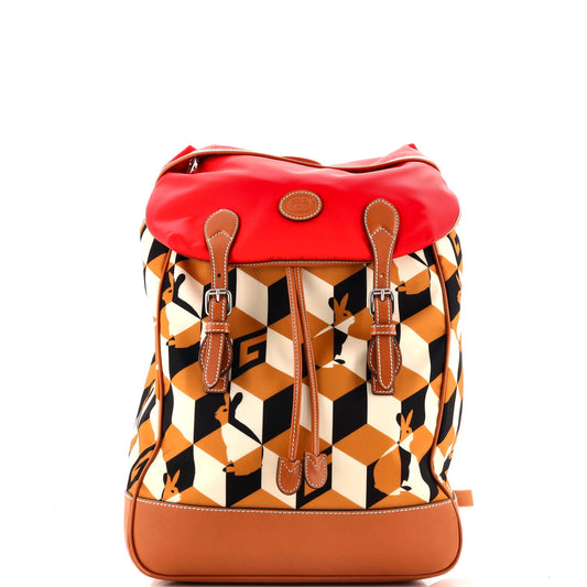 Interlocking G Patch Flap Buckle Backpack Printed Nylon with Canvas and Leather